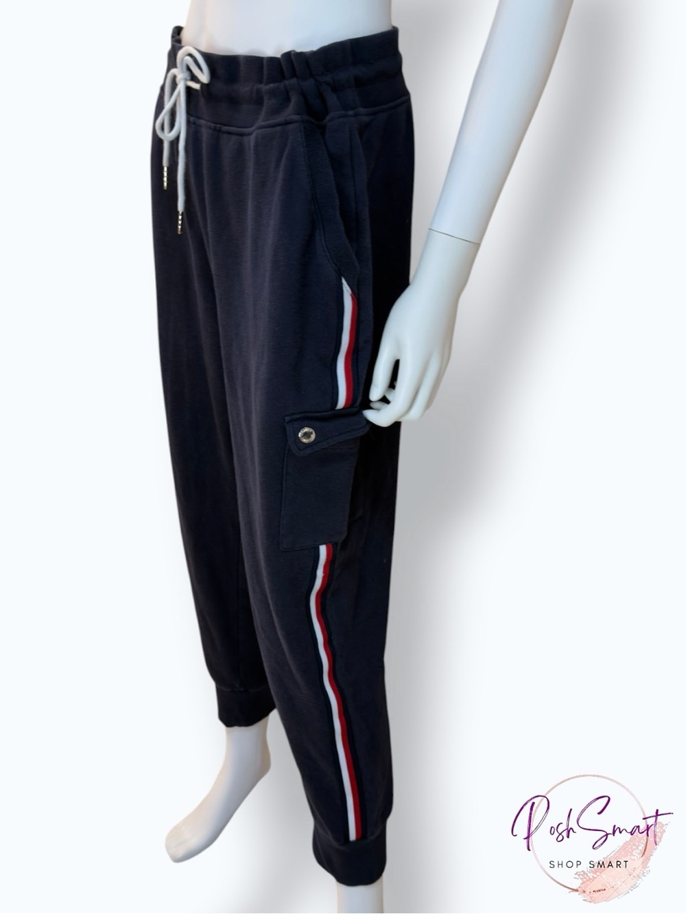 Tommy Hilfiger Navy Side Stripe Jogger Sweatpants White Red Stripe | Size